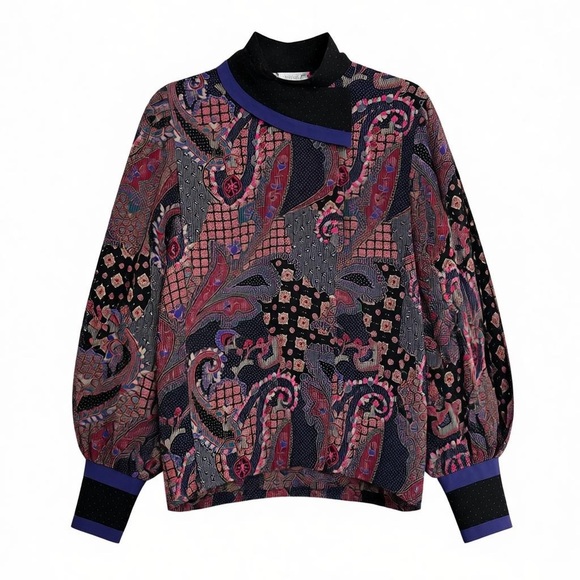 Escada Tops - Vintage Escada Silk Paisley Print Blouse Sz L Bishop Sleeve 80s Retro Designer